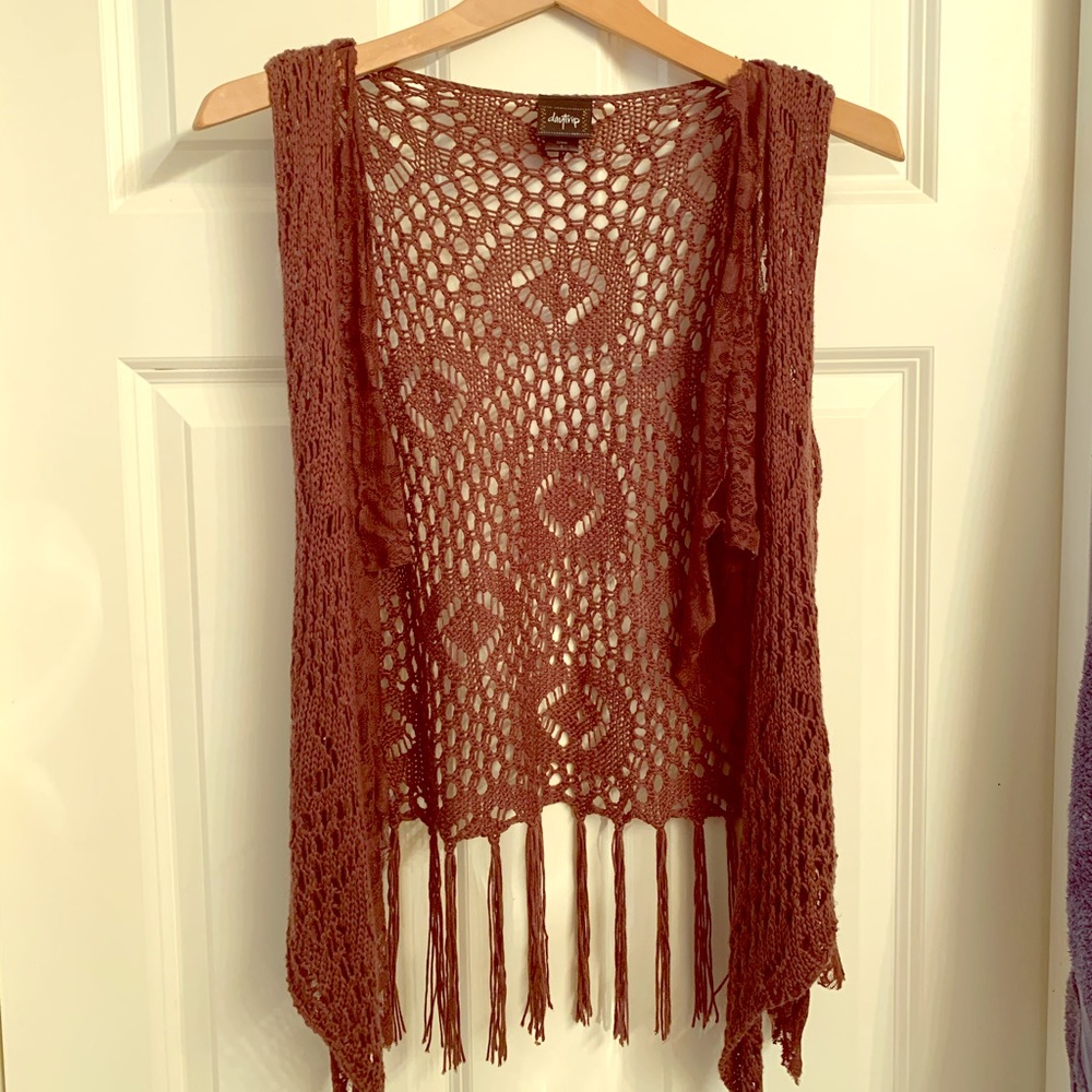 Daytrip Brown Crochet Fringe Vest